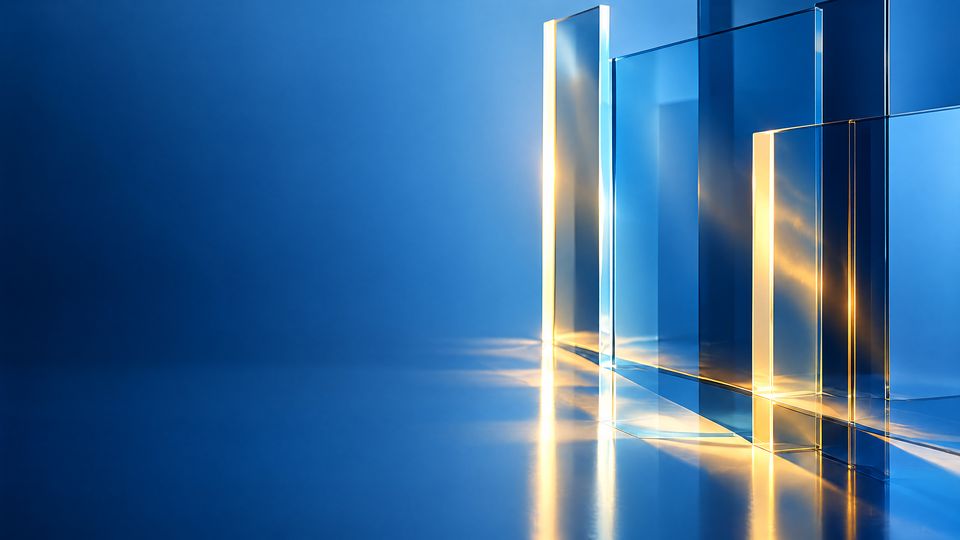 Vidrio azul con luz dorada